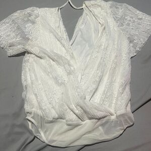 Astr The Label White Drape Front Pleated Body Suit Top size L